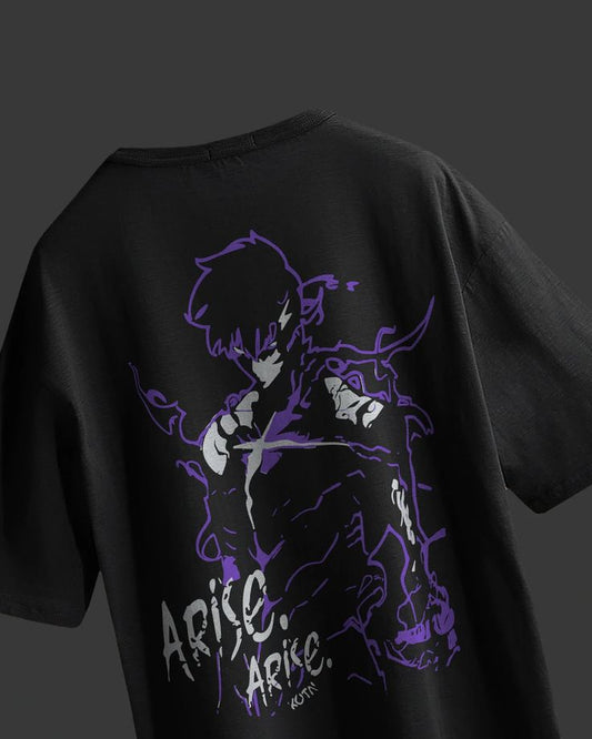 SUNG JIN WOO Anime Oversized T-Shirt – Front & Back Graphic | French Terry Cotton