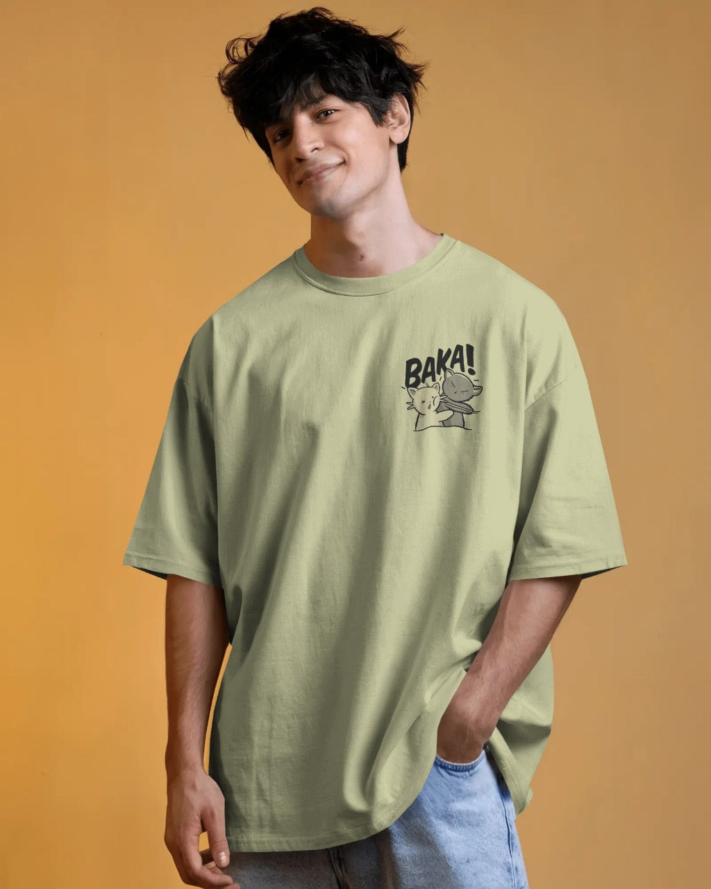 BAKA! Anime Oversized T-Shirt – Funny Slap Design | French Terry Cotton