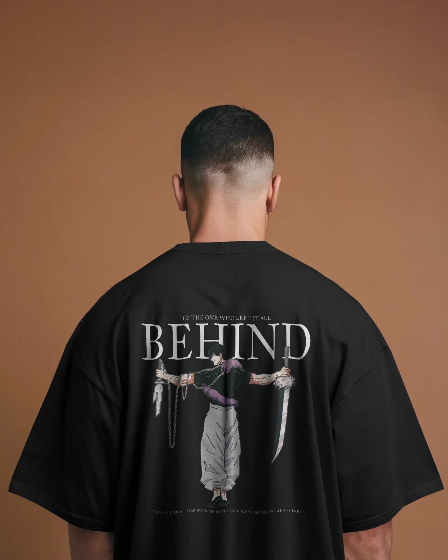 BEHIND Anime Oversized T-Shirt – Front & Back Graphic | French Terry Cotton